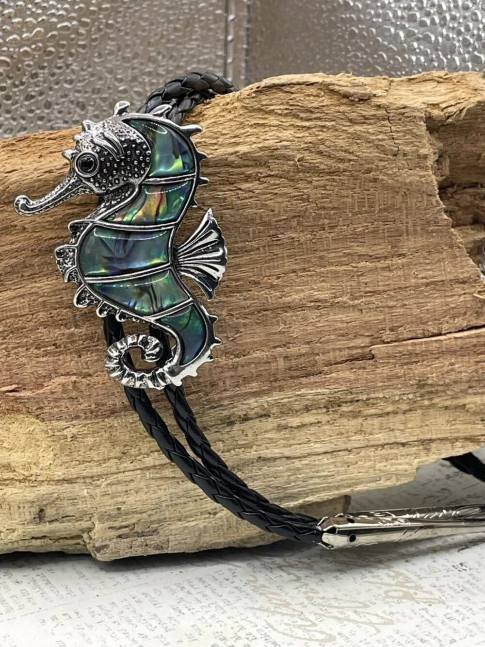 ABALONE Shell SEAHORSE Sea Horse Life Beach BOLO Tie Dad Son Festival wedding